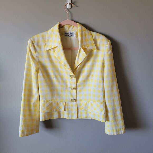 Marina Sitbon for Kamosho Paris Yellow Gingham Cropped Jacket 1980s Vintage - Picture 16 of 16